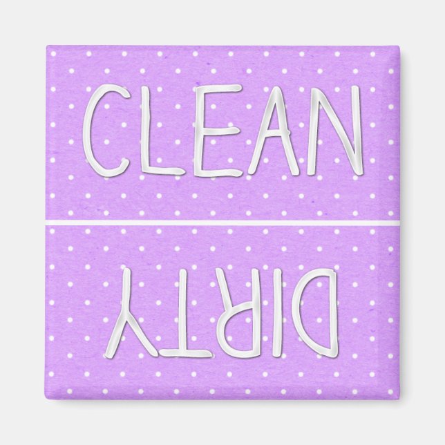 Imán Papel de punto de polka morado limpio sucio (Frente)