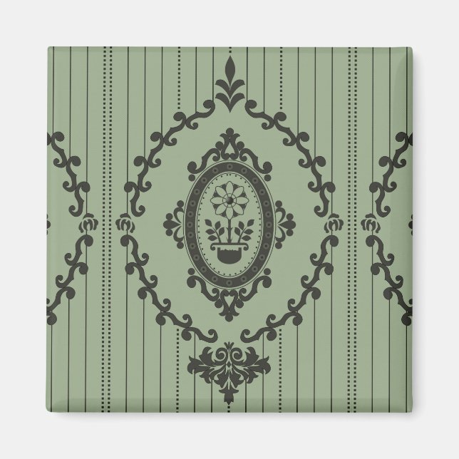 Imán Papel pintado barroco en verde (Frente)