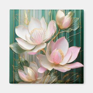 Imán Papel pintado floreado Arte de magnolia japonesa