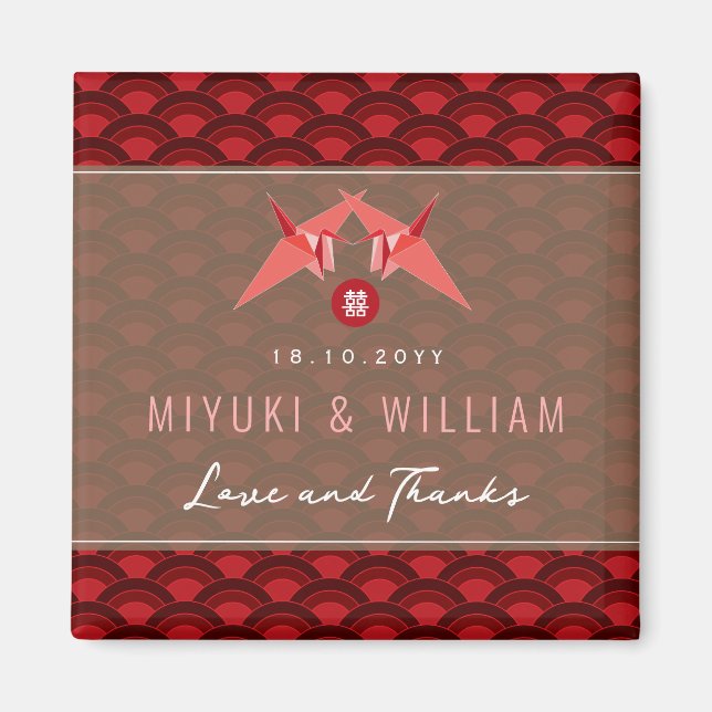 Imán Papel rojo grúa vieira partido de boda asiático a  (Frente)