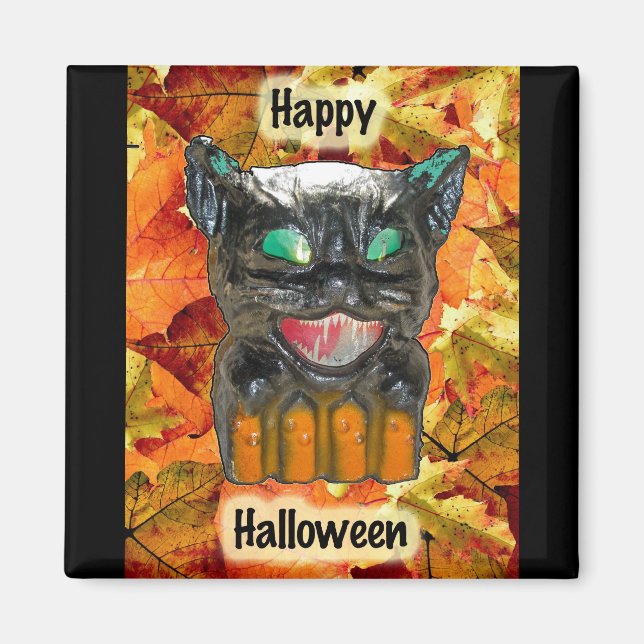Imán Papier Mache Halloween Cat Magnet (Frente)