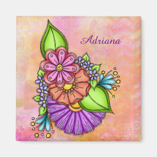 Imán Paquete de flores de Doodle coloridas