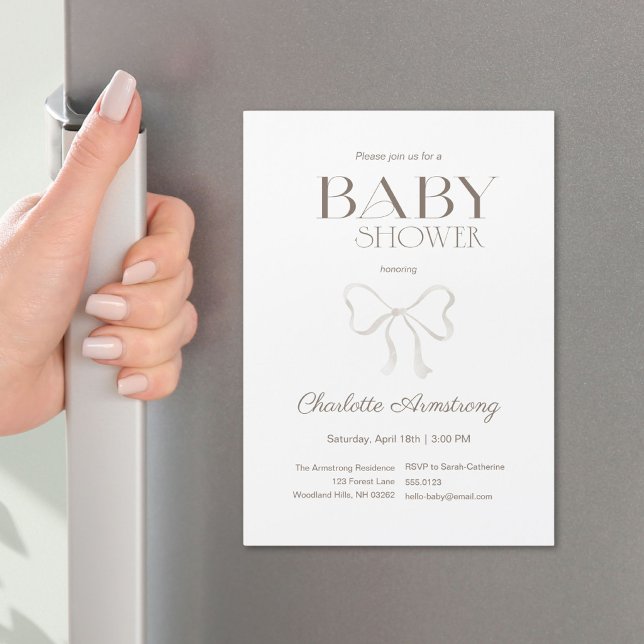 Imán para Baby Shower con Lazo Chic Blanco Limpio (Light Warm Cream Chic Bow Baby Shower Magnet ©Susanne Sachers - Sunny Mind 🌞)