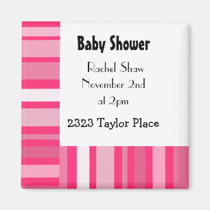 Imán para baby shower con raya rosa moderna