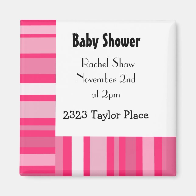 Imán para baby shower con raya rosa moderna (Frente)