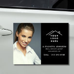 Imán Para Coche Foto del logotipo negro del agente inmobiliario<br><div class="desc">Crea un aspecto profesional y pulido con este imán de coches con logotipo negro del agente inmobiliario. Este imán de personalizable muestra de manera destacada su logotipo, información de contacto y una foto, asegurando una gran visibilidad mientras usted está de viaje. Ideal para los inmobiliarios, es una forma elegante y...</div>