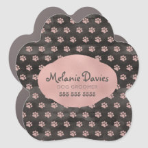 Girly Rosa Gold Pawprints Dog Grooming