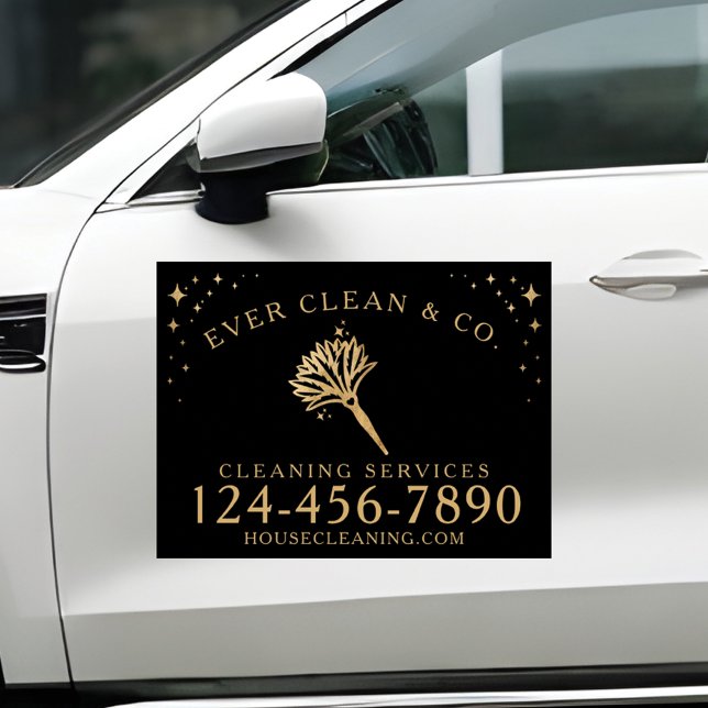 Imán Para Coche Limpieza profesional de la casa de la pluma de oro (Gold Feather Duster Professional House Cleaning Car Magnet)