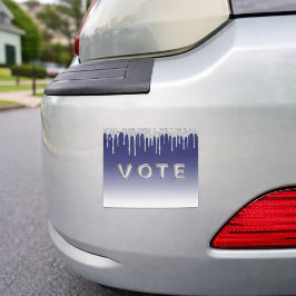 Imán Para Coche Midnight Blue Silver Glitter Drip Graphic Vote