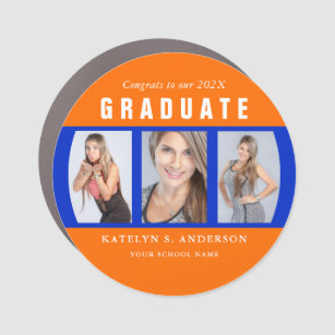 Imán Para Coche Naranja y Collage de fotos de Graduación Azul Auto