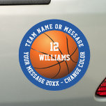 Imán Para Coche Nombre personalizado Número de equipo Nombre de ba<br><div class="desc">Nombre,  número,  nombre del equipo y regalo de baloncesto de mensajes personalizado. Puede personalizar el color de fondo para que coincida con su equipo favorito. Diseñado por Thisisnotme©</div>