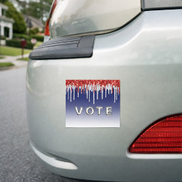 Imán Para Coche Patriotic Red White Glitter Drip Blue Vote