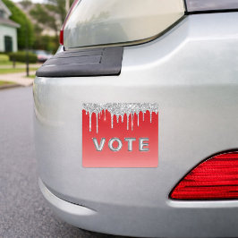 Imán Para Coche Silver Glitter Drip Red Background Vote