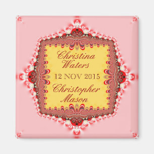 Imán para recuerdos de boda de seda y encaje rosa 