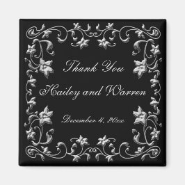 Imán para Recuerdos de Boda Floral Negro y Plomo G