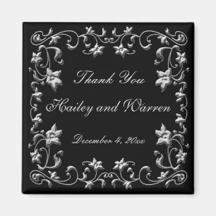 Imán para Recuerdos de Boda Floral Negro y Plomo G