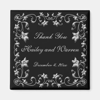 Imán para Recuerdos de Boda Floral Negro y Plomo G