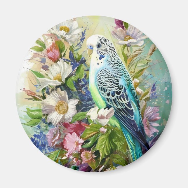 Imán Paracaídas de color azul-verde y flores (Frente)