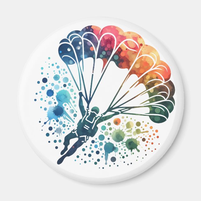 Imán Paracaidista Colorido de Acuarela (Frente)