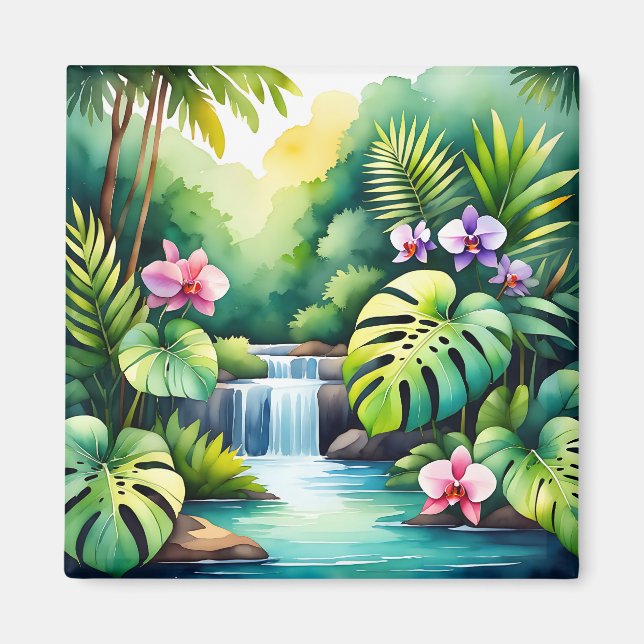 Imán Paraíso de orquídeas de cascada de jungla tropical (Frente)