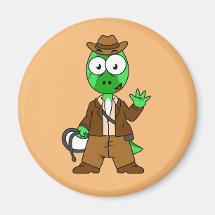 Imán Parasaurolophus Vestido Como Indiana Jones.