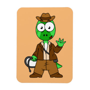 Imán Parasaurolophus Vestido Como Indiana Jones.