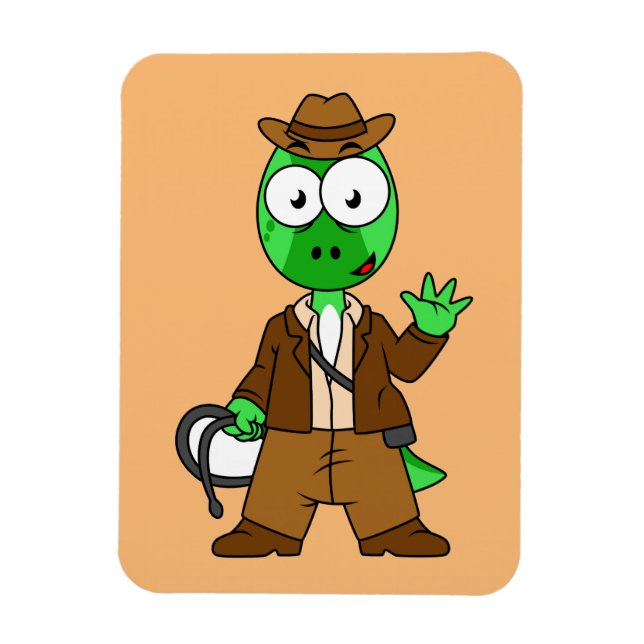 Imán Parasaurolophus Vestido Como Indiana Jones. (Vertical)