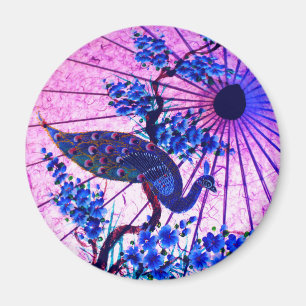 Imán Parasol oriental pavo real, flores de cerezo japon