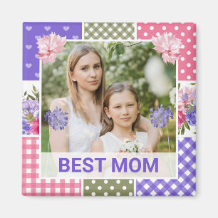 Imán Parche floral color rosa y morado mejor mamá