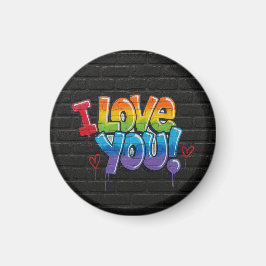 Imán Pared de ladrillo negro con grafiti “¡Te quiero!”