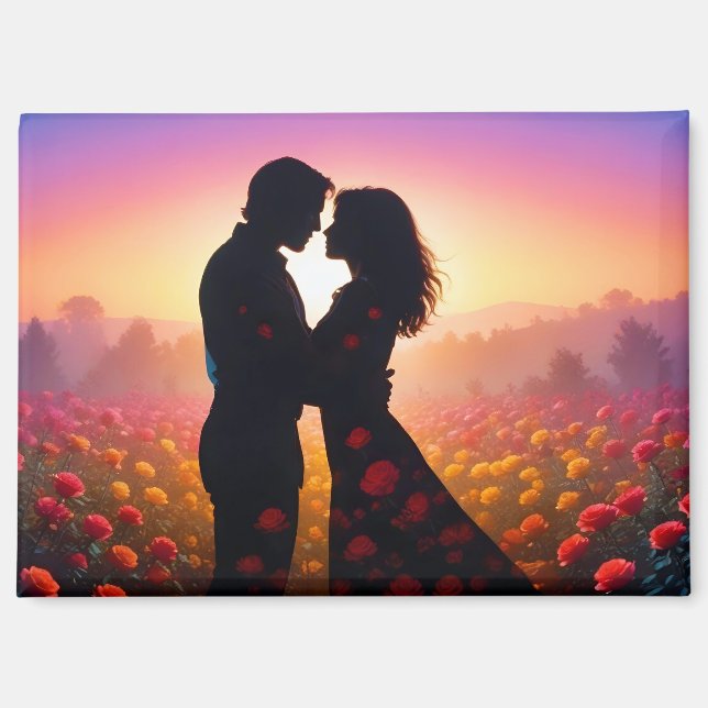 Imán Pareja Amor Romántico Sunset Silhouette Boda (Anverso)