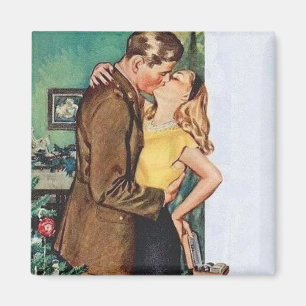 Imán Pareja besándose Navidad Vintage