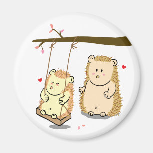 Imán Pareja de erizos de dibujos animados lindos enamor