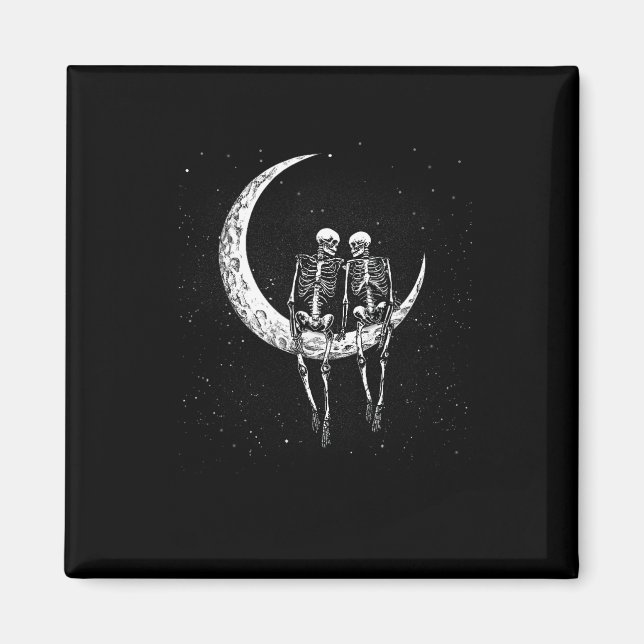 Imán Pareja De Esqueleto En La Luna Diversión Halloween (Frente)
