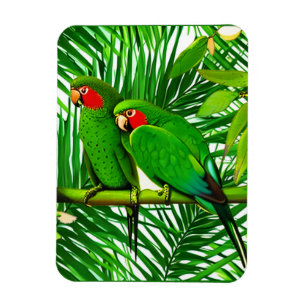 Imán Pareja de loro verde en un ambiente de jungla