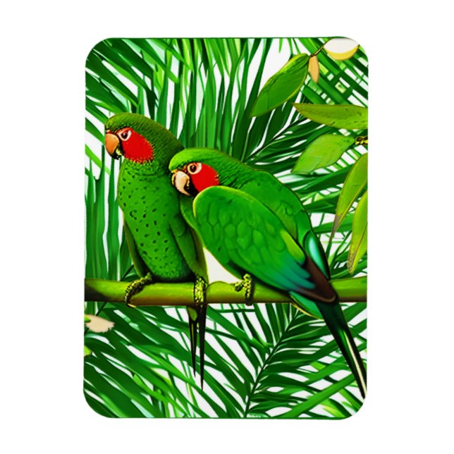 Imán Pareja de loro verde en un ambiente de jungla (Vertical)