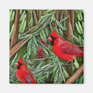 Imán Pareja de majestuosos cardenales rojos salvajes