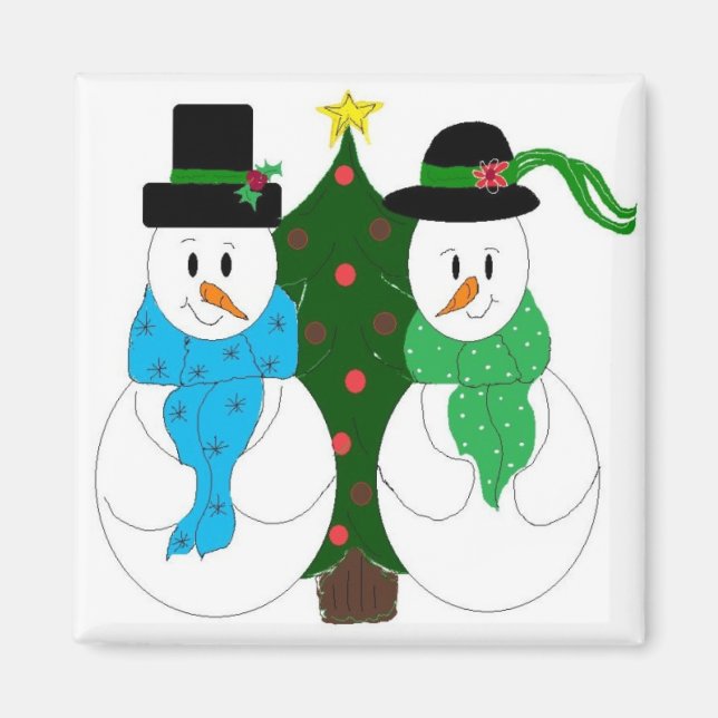Imán Pareja de muñecos de nieve adorables (Frente)