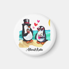 Imán Pareja de pingüino divertida, animales enamorados