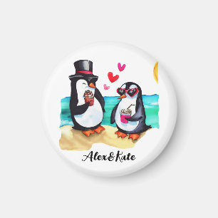 Imán Pareja de pingüino divertida, animales enamorados
