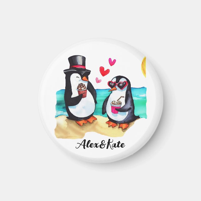 Imán Pareja de pingüino divertida, animales enamorados (Frente)