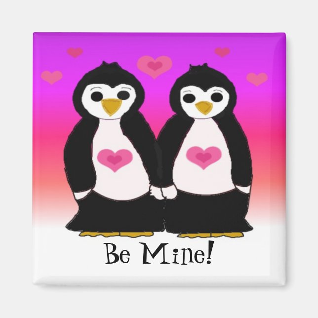 Imán Pareja de pingüinos con corazones bonitos (Frente)