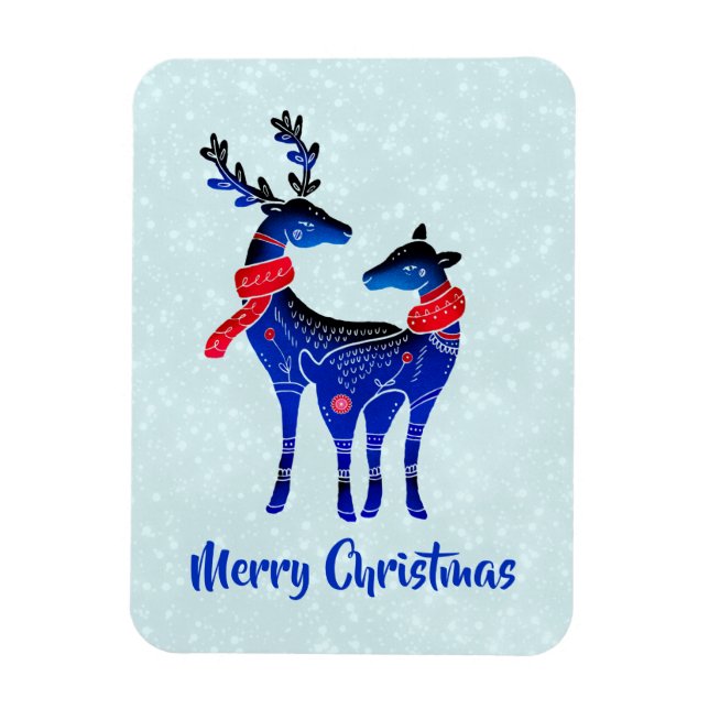Imán Pareja de renos de Navidades nórdicos azules (Vertical)