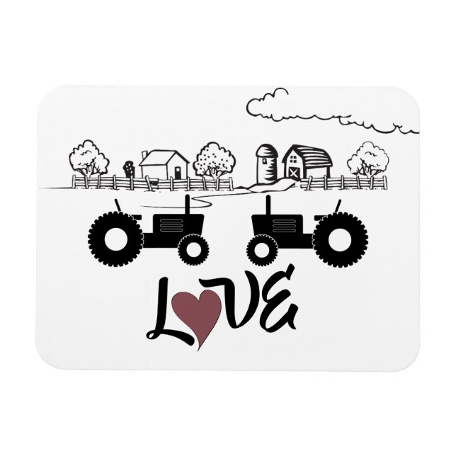 Imán Pareja de tractores de silueta en granja de amor (Horizontal)