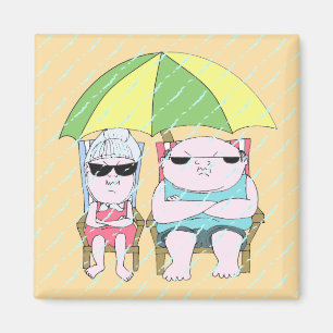 Imán Pareja grumpy divertida en la playa con arte de ll