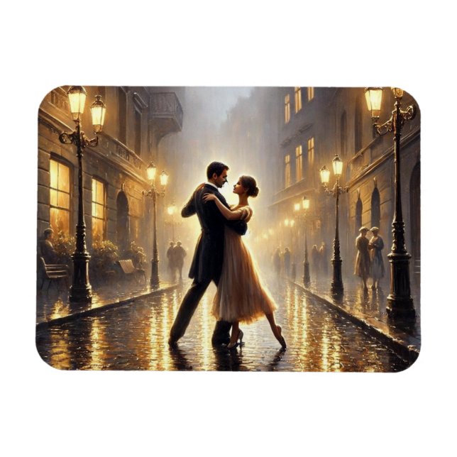 Imán Pareja romántica bailando en la lluvia (Horizontal)