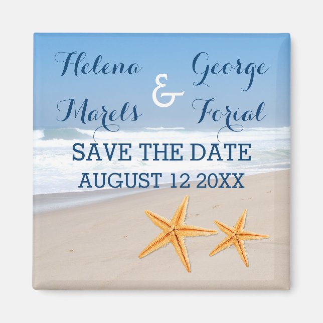 Imán Pareja Starfish boda playera moderna Save the Date (Frente)
