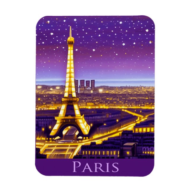 Imán París bajo un cielo estrellado morado (Vertical)