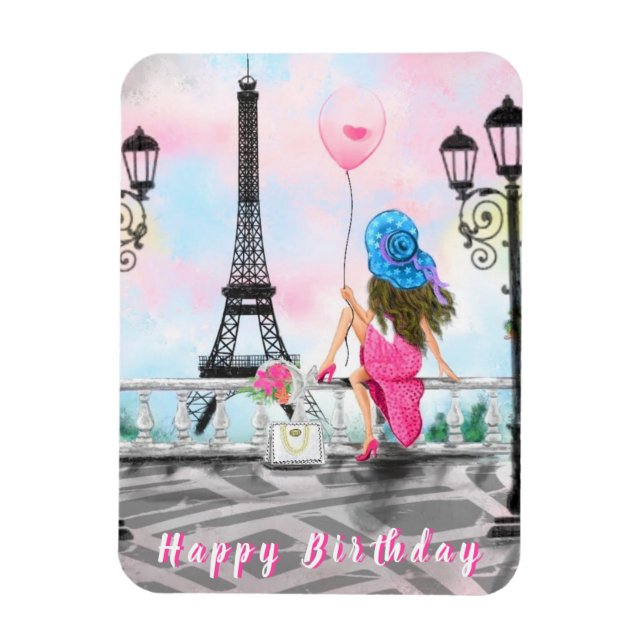 Imán París: Feliz cumpleaños, Torre Eiffel (Vertical)