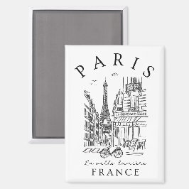 Imán París Francia – Boceto con Torre Eiffel y Café